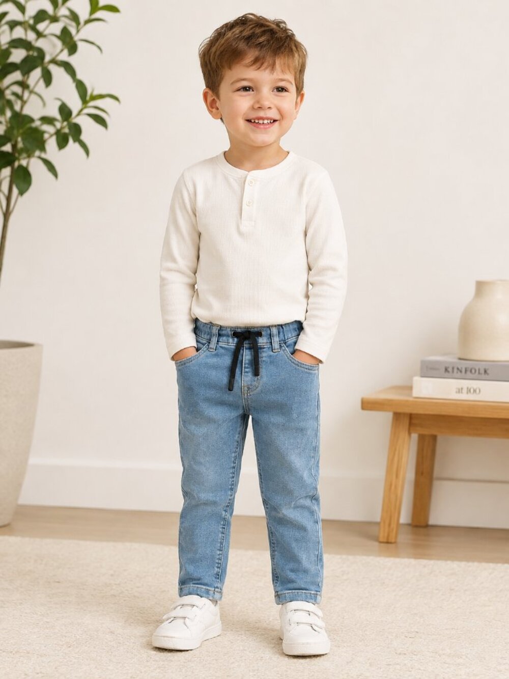 Kiabi Kids Girls Pull On Jeans Size 4 Light Blue Elastic Waist